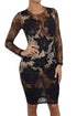 Black Sheer Lace Midi Dress with Built-in Bodysuit